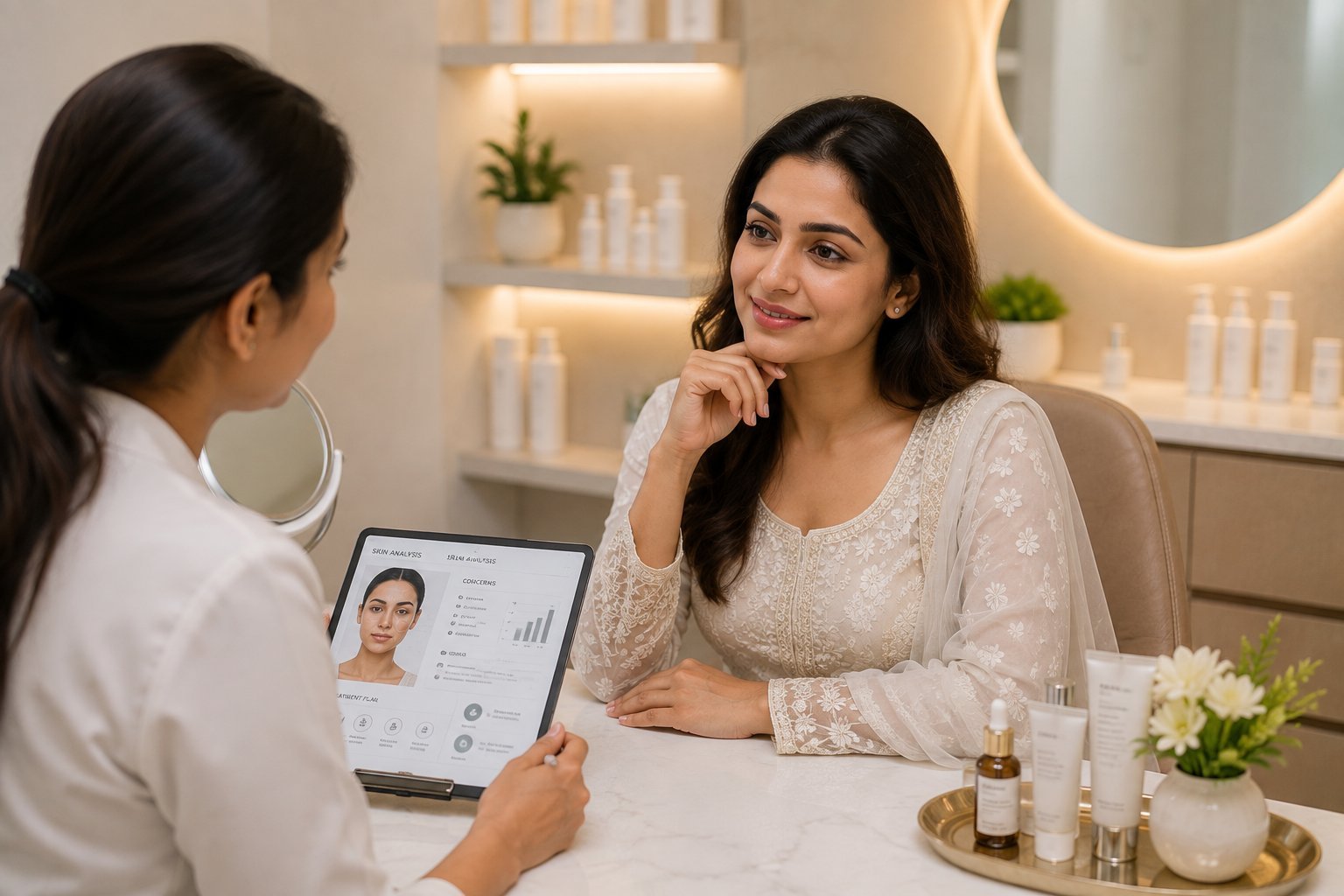 Bridal skincare consultation with skin analysis at Derma Wellness & Aesthetic Clinic