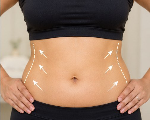 Exilis skin tightening and contouring on the abdomen