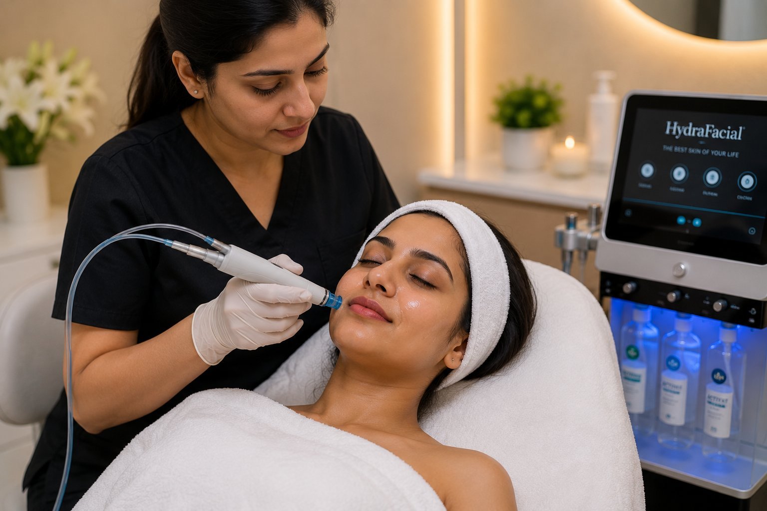 HydraFacial session in progress at Derma Wellness & Aesthetic Clinic, Ahmedabad
